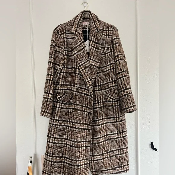 NEW Free People Adore You Plaid Jacket Wool Trench Pea Coat in brown - Picture 6 of 7